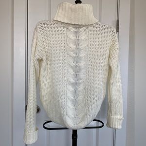 Cream-Colored Chunky Cable Knit Turtleneck Sweater